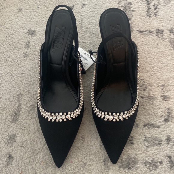 ZARA- Black Embellished Crystal Mule Heel - Picture 5 of 6